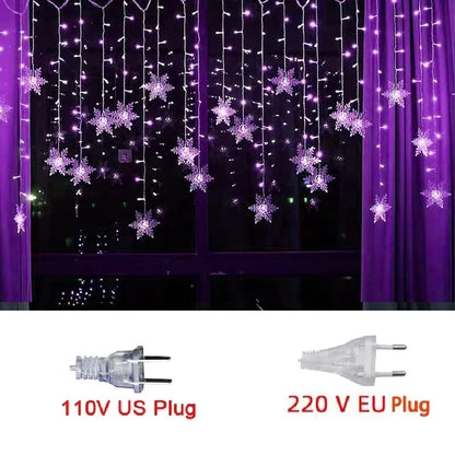 Christmas Light Led Snowflake Curtain Icicle Fairy String Lights Outdoor Garland Home Party Garden New Year Decoration