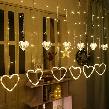 Garland Curtain EU/US Led Heart Shaped Christmas Ramadan Decoration Fairy String Lights for Party Home Wedding New Year Decor