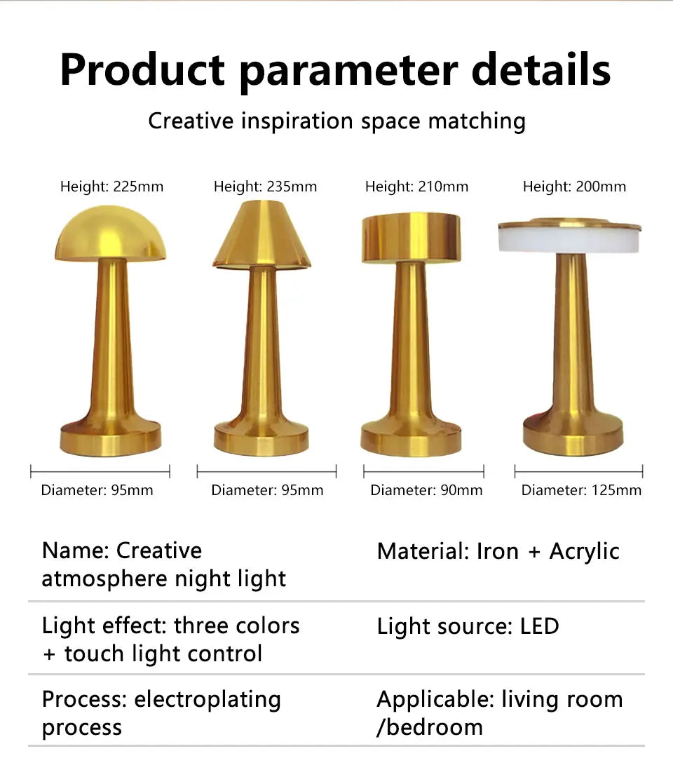 LED Table Light Metal Touch Desktop Decorative Lamp Rechargeable Night Lights For Bar Coffee Table Restaurant Decoration Light