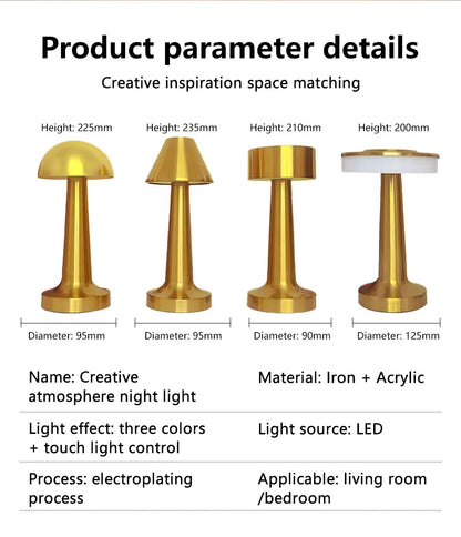 LED Table Light Metal Touch Desktop Decorative Lamp Rechargeable Night Lights For Bar Coffee Table Restaurant Decoration Light