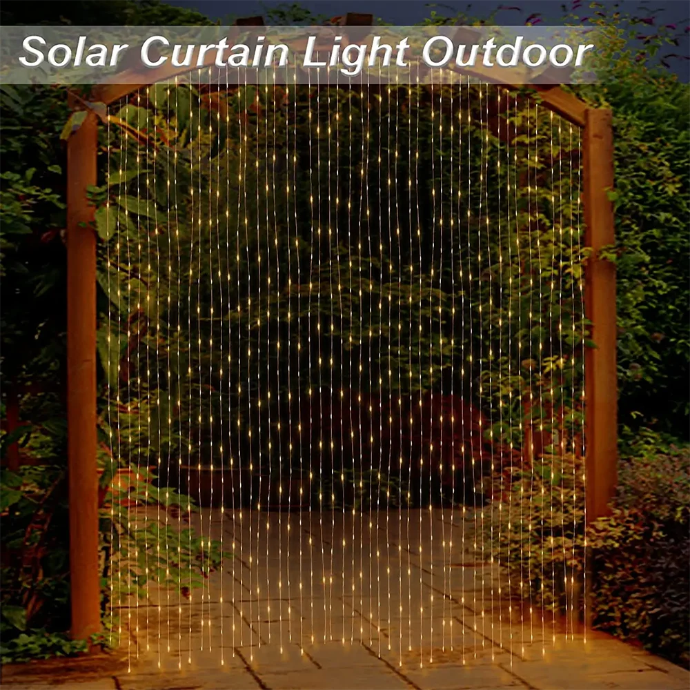 Solar Powered Curtain Lights Outdoor Waterproof  Decoration 8 Lighting Modes Curtain Fairy Lights Garden Christmas Decor Lights