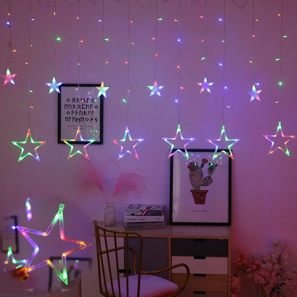 Star Moon Led Curtain Garland String Light EID Mubarak Ramadan Decoration for Home 2024 Islam Muslim Event Party Supplies Decor