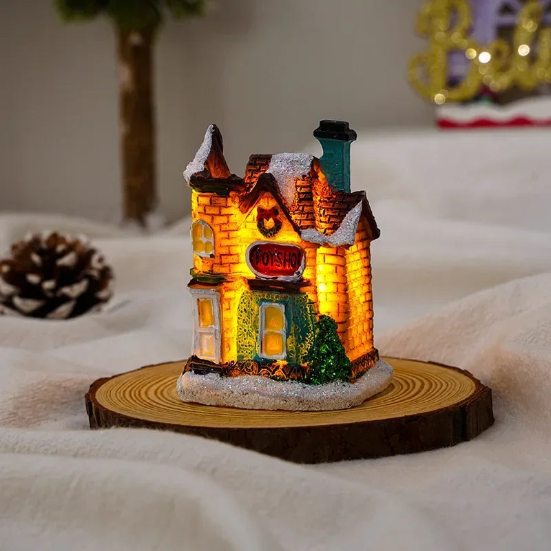 Zilvix Christmas Decoration 2024 New Year Night Light LED Snow House Sculpture Home Resin Crafts Xmas Ornaments Gift for Kids