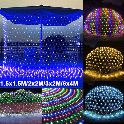 LED Net Mesh Lights Outdoor Christmas Fairy String Light 8 Lighting Modes Connectable Waterproof Wedding Xmas Party Lamp Decor