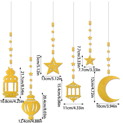 EID Mubarak Swirl Banner Gold Star Moon Lantern Ceiling Hanging Streamer Ornament Ramadan Decor 2025 Islam Muslim Party Supplies