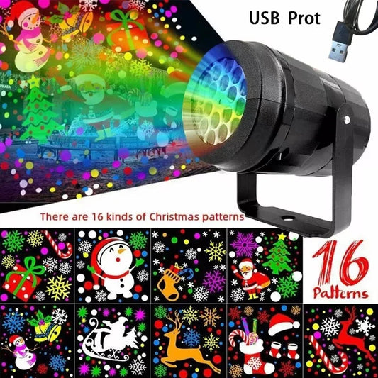 USB Powered LED Snowflake Christmas Projector Rotating Holiday Pattern Stage Light for Outdoor Home Theater Bedroom Garden Decor