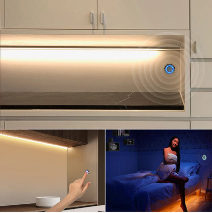 Touch Sensor Switch LED Strip Light 5V USB Powered Hidden Recessed Touch Switch LED Ribbon Bedroom Closet Cabinet Wardrobe Lamp