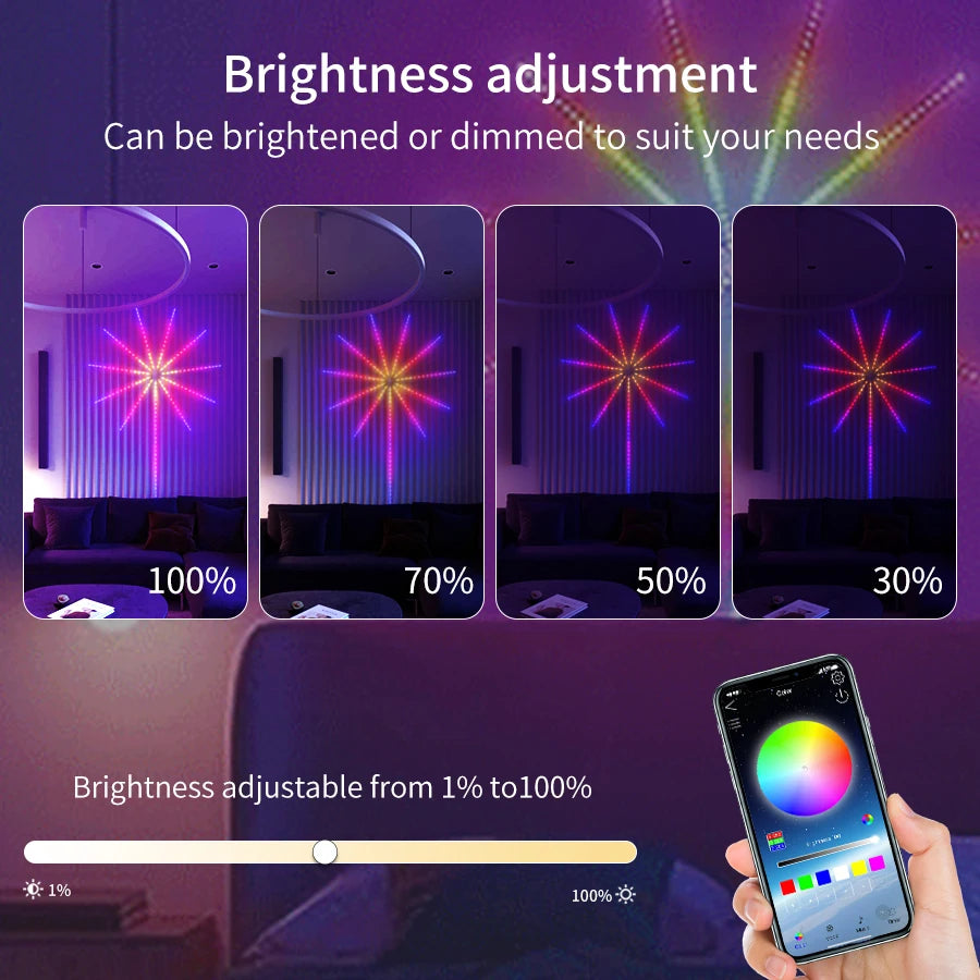 USB LED Fireworks Light LED Garland RGB Neon String Light Bluetooth APP Control Music Sync Bedroom Wedding Decor Fairy Lights