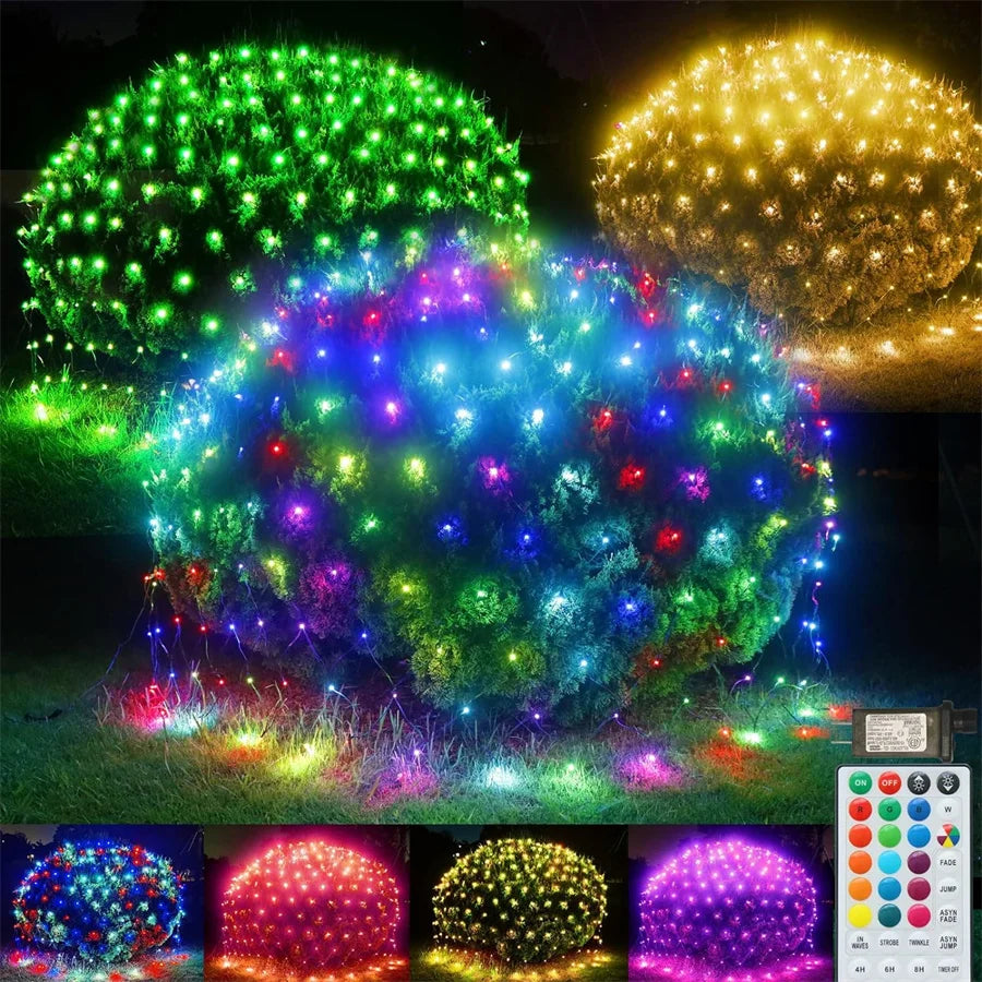 Connectable 3X2M RGB LED Net Lights 224 LED Christmas Net Lights With Remote Outdoor Plug in Bushes LED Net Mesh String Lights