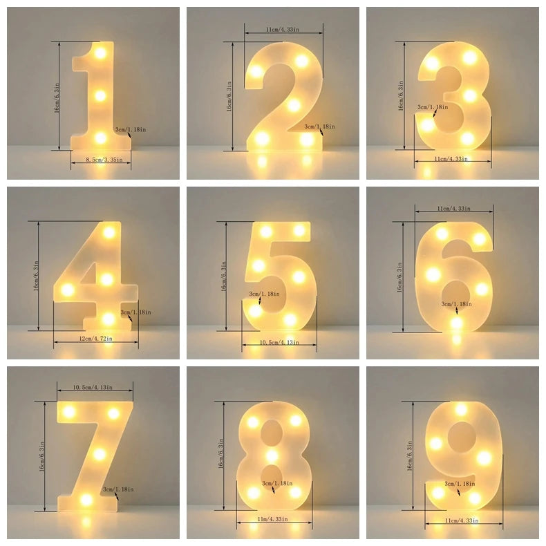 1pc 6.3'' LED Decorative Light Number 0-9 White Plastic Marquee Night Light For Home Wedding Birthday Party Xmas Festival Decor