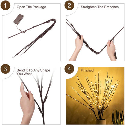 20leds LED Branch Light Battery Powered Willow Branch Lamp Artificial Branch Twig Vase Led Lights for Party Fairy DIY Room Decor