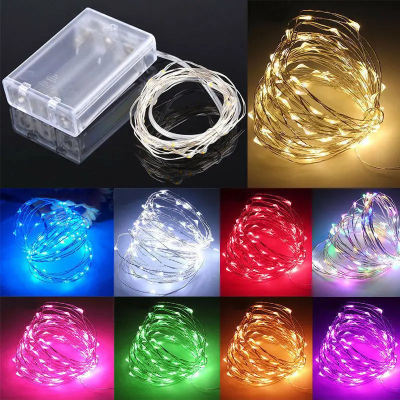 10pcs 1M 2M 3M 5M 50led Copper Wire LED String lights Holiday lighting Fairy Garland For Christmas Tree Wedding Party Decoration