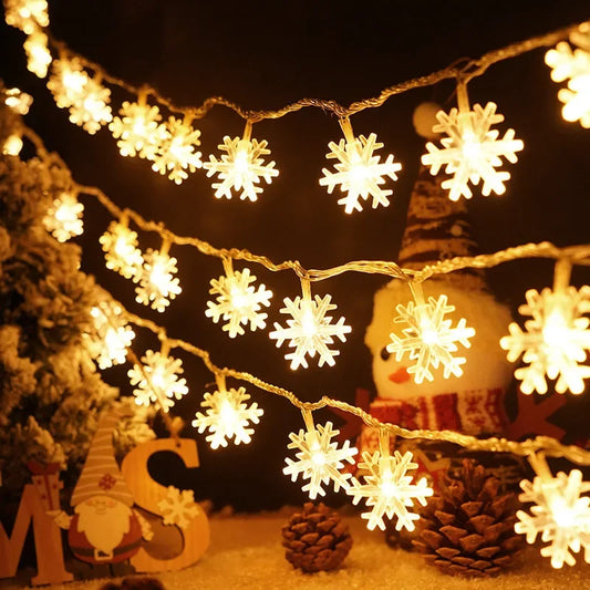 New Snowflake Christmas LED Lights String Garland 2023 Christmas Decoration Navidad New Year Decorative Holiday Fairy Light