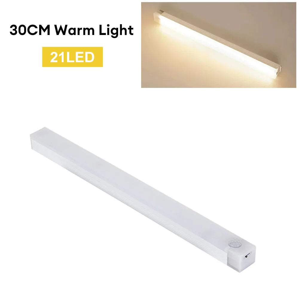 LED Sensor Light Bar 20/30/50CM Magnetic Mounted Rechargeable Motion Sensor Night Light Warm/White Light for Closet Wardrobe