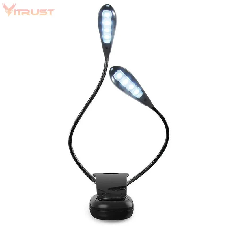 Dual Flexible Double Flex Goosenecks 4 LEDs Book Lights 8 LED Book Reading Clip-on Arm Table Lamp Study Desk Light AAA Battery