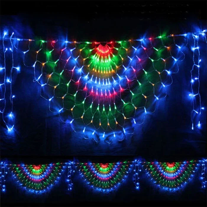 EU/US Plug 3M 3 Peacock LED Net Light Outdoor Mesh Light Window Curtain Backdrop Wall Christmas New Years Fairy String Light