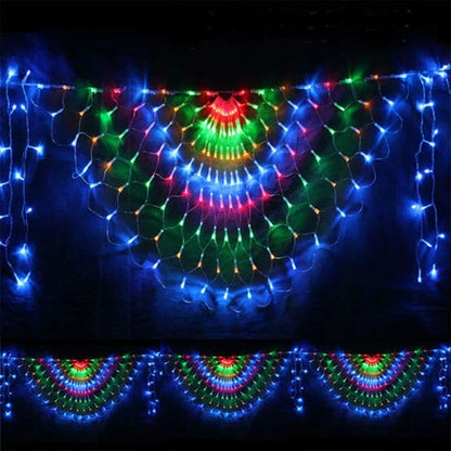 EU/US Plug 3M 3 Peacock LED Net Light Outdoor Mesh Light Window Curtain Backdrop Wall Christmas New Years Fairy String Light