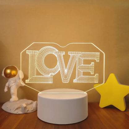 Romantic Love 3D Lamp Heart-shaped Balloon Acrylic LED Night Light Decorative Table Lamp Valentine's Day Sweetheart Wife's Gift