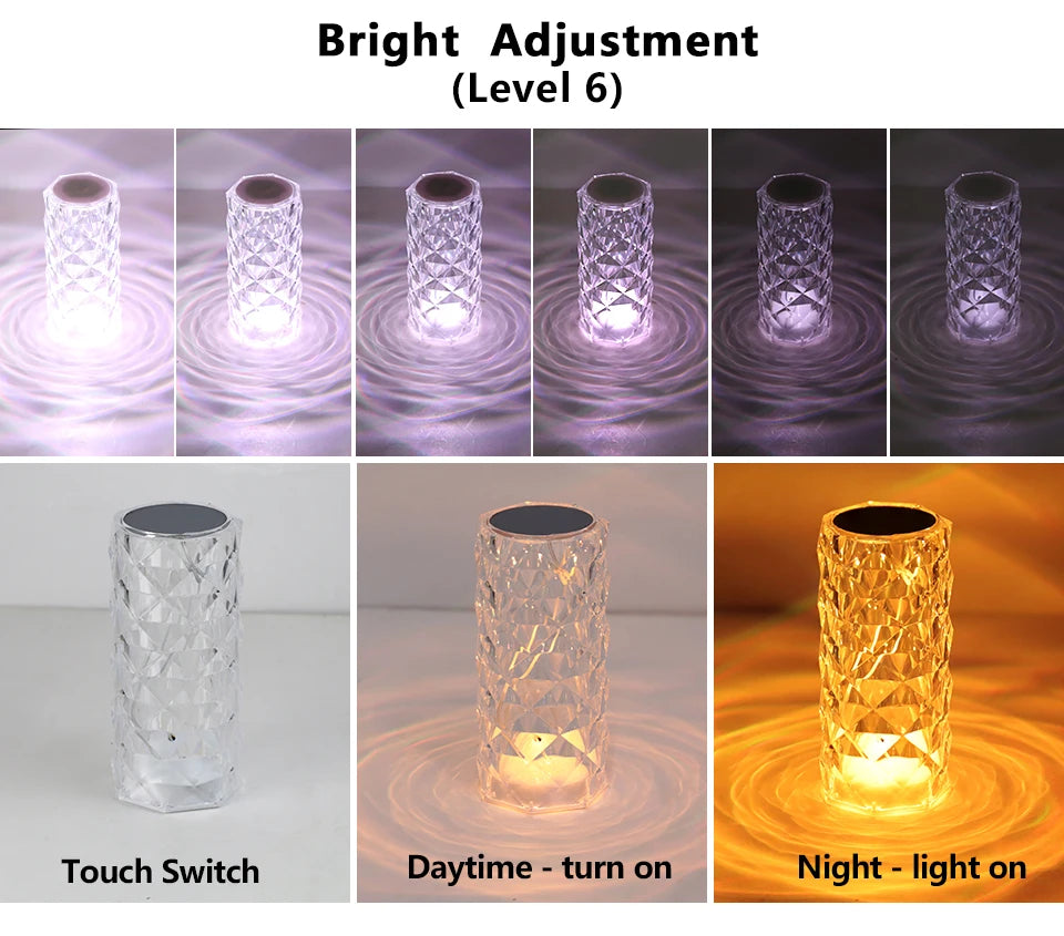 16 Colors Touch Remote Diamond Rose LED Crystal Lamps