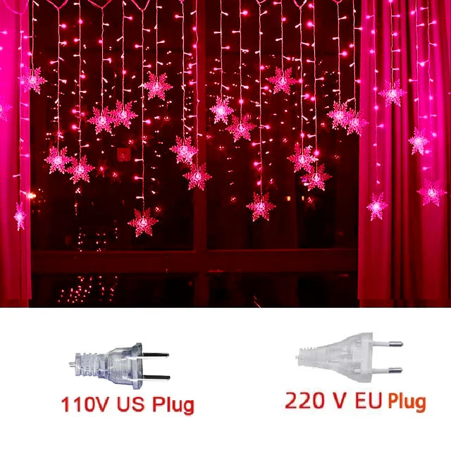 Christmas Light Led Snowflake Curtain Icicle Fairy String Lights Outdoor Garland Home Party Garden New Year Decoration