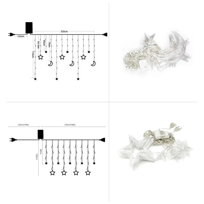 3.5M Romantic Moon Star LED Curtain String Christmas Garland Fairy Light Outdoor Garden Wedding Christmas Holiday Home Decor