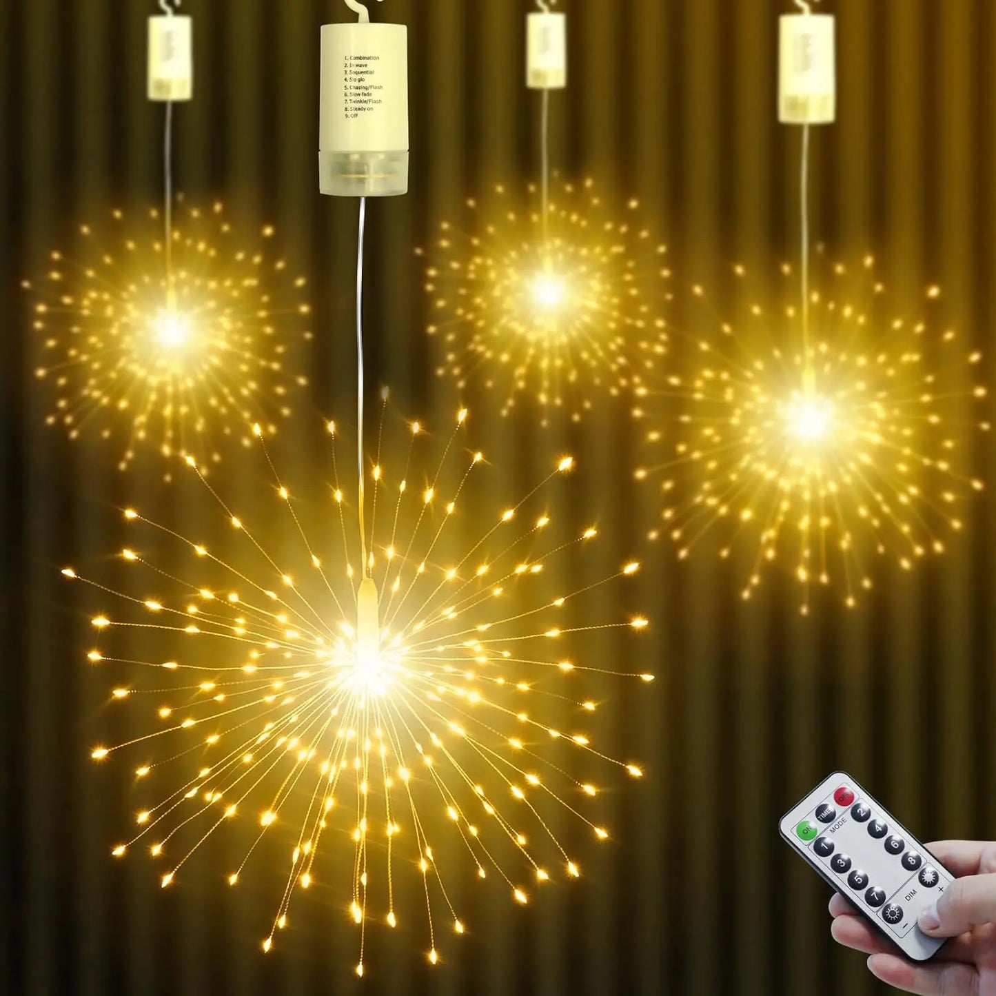 150/200 LED String Fairy Lights Hanging Starburst Lamp DIY Firework Christmas Garland Festival Decoration Remote Twinkle Lights