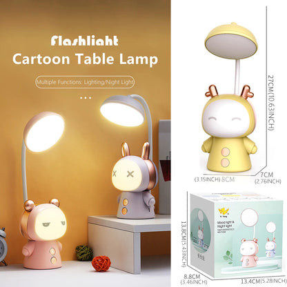 Cartoon USB Rechargeable Table Lamp Dual Light LED Lamp Student Kids Bedroom Reading Desk Lamp Night Light Home Decor