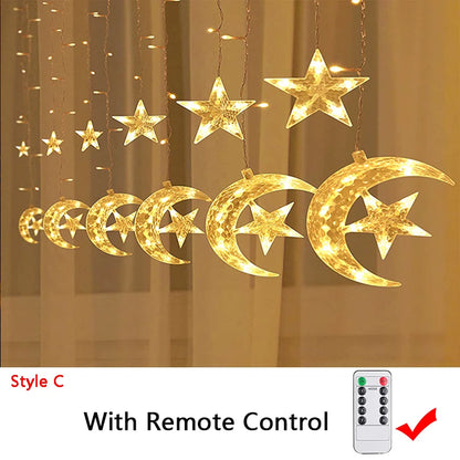 Ramadan Decoration 2025 Star Moon Curtain Garland String Light Aid EID Mubarak for Home Arabic Islam Muslim Event Party Supplies