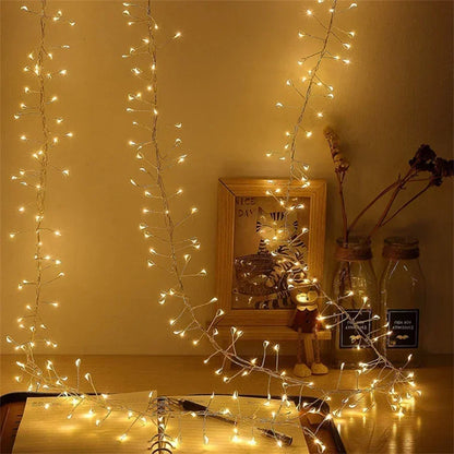 200/400 LED USB Firecracker Fairy Light Outdoor Firecracker Cluster Twinkle String Light with Remote for Wreath DIY Party Decor