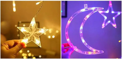 3.5M Romantic Moon Star LED Curtain String Christmas Garland Fairy Light Outdoor Garden Wedding Christmas Holiday Home Decor