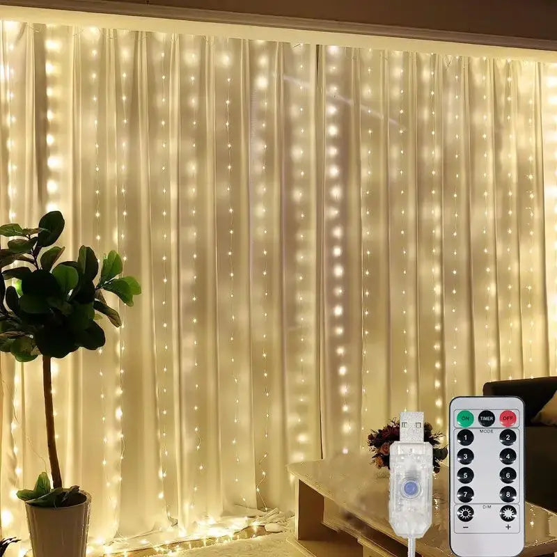 LED Garland Curtain Lights 8 Modes USB Remote Control Fairy Lights String Wedding Christmas Decor for Home Bedroom New Year Lamp