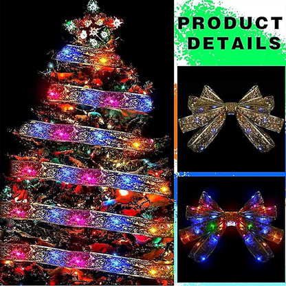 Christmas Tree Ribbon String Lights Battery Powered Ribbon Bows Lights For Gift Wrapping Indoor Christmas Decorations Lights