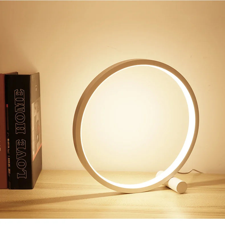 25CM LED Table Lamp Bedroom Circular Desk Lamps For Living Room Black/White Dimmable Bedside Lamp Round Night Light Decoration