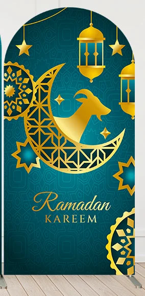 Muslim Ramadan Kareem Arch Backdrop Cover Golden Moon Stars Lanterns Islamic Background Eid Mubarak Party Decoration Supplies