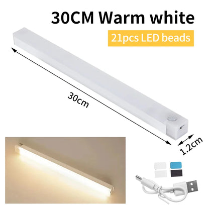 LED Motion Sensor Night Light USB Rechargeable Bar Lights For Bedroom Wardrobe Hallway Staircase Under Cabinet Lighting