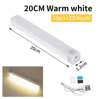 LED Motion Sensor Night Light USB Rechargeable Bar Lights For Bedroom Wardrobe Hallway Staircase Under Cabinet Lighting