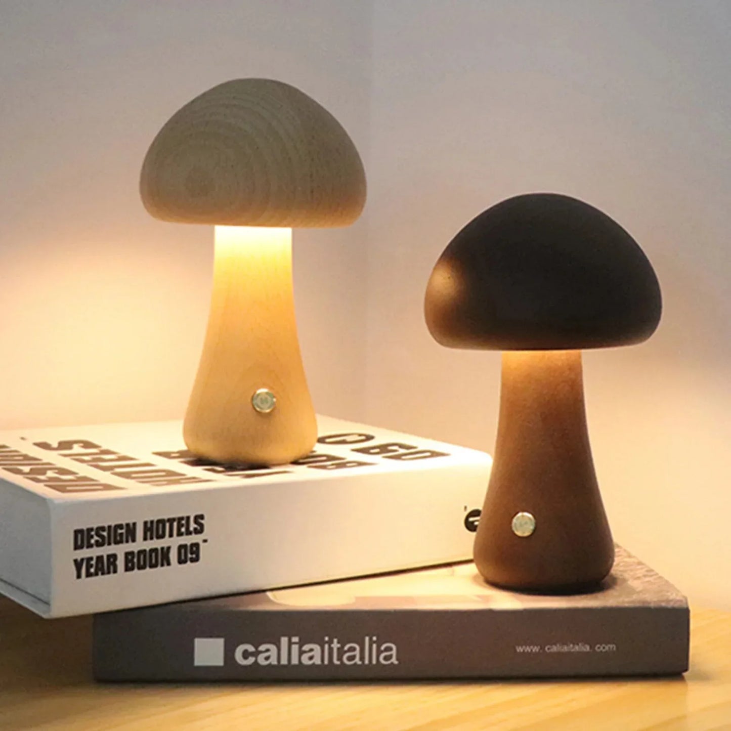 Cute Mushroom LED Night Light Wooden Bedside Table Lamp with Touch Switch Room Decoration High-level Environmental Mushroom Lamp