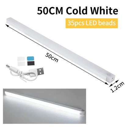 LED Motion Sensor Night Light USB Rechargeable Bar Lights For Bedroom Wardrobe Hallway Staircase Under Cabinet Lighting