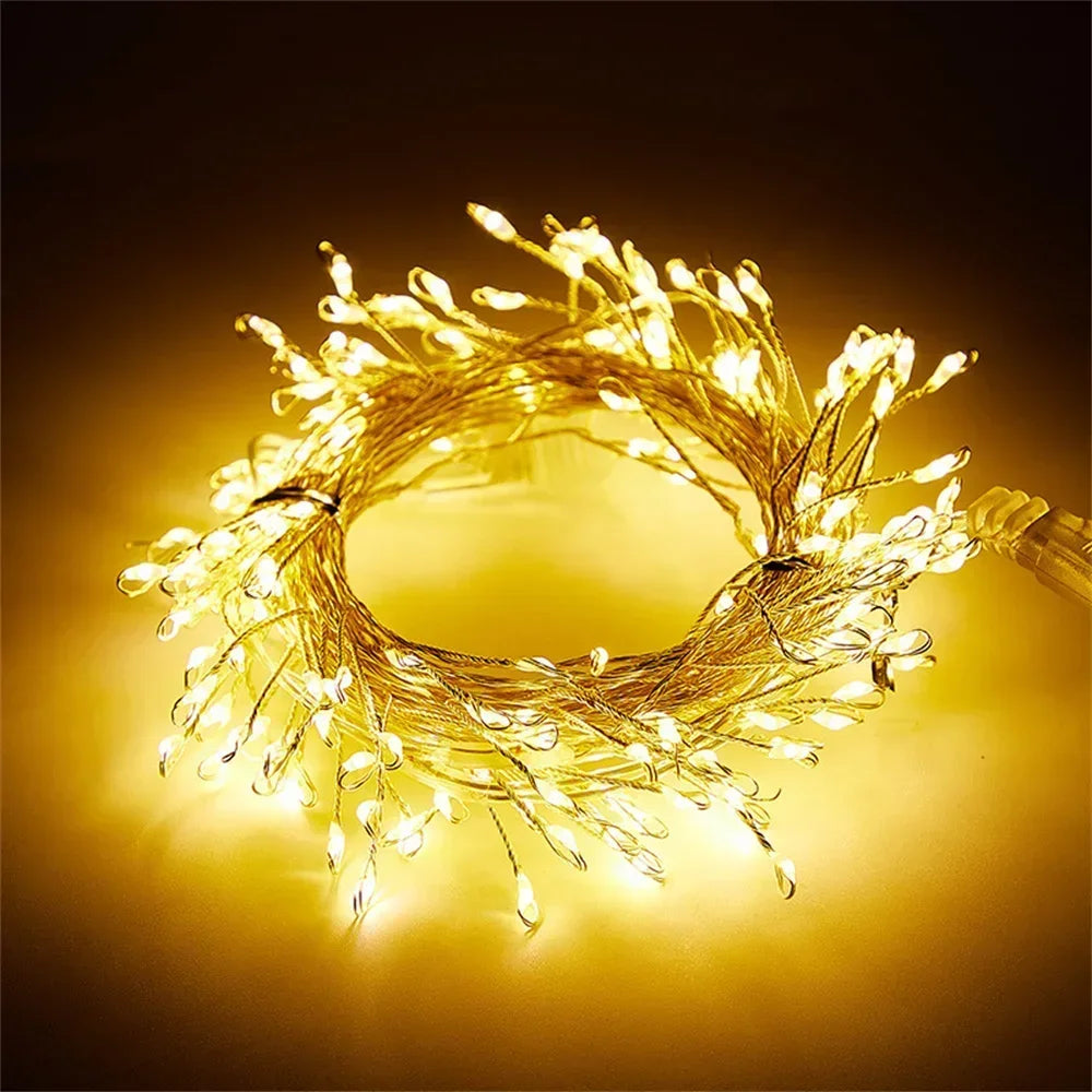 200/400 LED USB Firecracker Fairy Light Outdoor Firecracker Cluster Twinkle String Light with Remote for Wreath DIY Party Decor