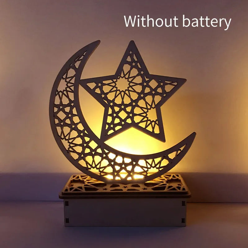 Ramadan Wooden Moon Star Lights Decoration Home Bedroom Festival Decor 2025 Ramadan Party Lighting Decorative Night Lamps