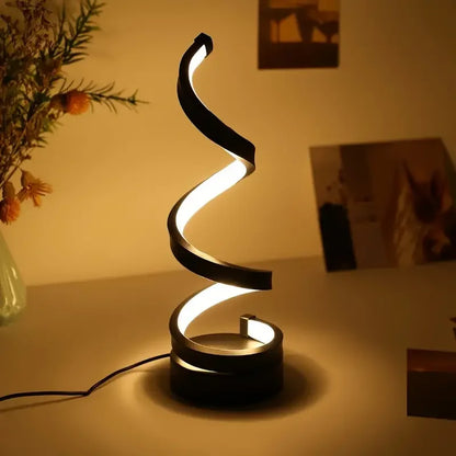 Modern LED table light with USB - adjustable brightness, warm white light, spiral design, suitable for bedroom, living room, off