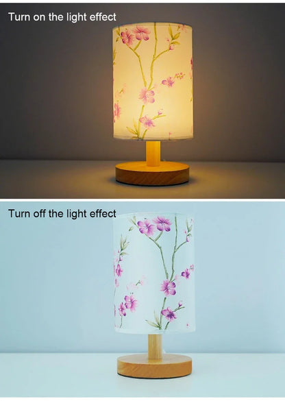 LED Square Decoration Table Lamps Simple Chinese Style Dimmable EU Plug Night Light Fabric Lampshade Bedroom Bedside Lights