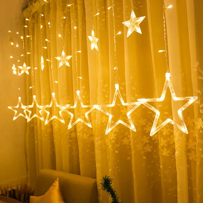 138LED Star String Light Waterproof 8 Modes Warm White Curtain Lights for Ramadan Party Bedroom Wedding Christmas Decoratio