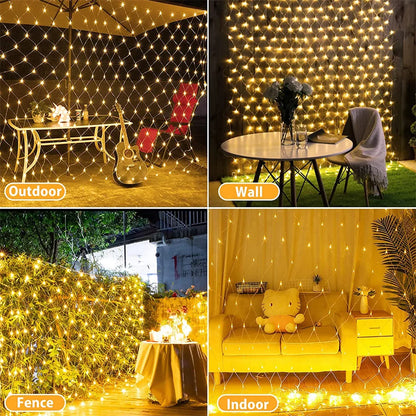 1.5X1.5/10x1/6x4M Led Net Mesh String Light Outdoor Curtain Icicle Light Christmas Garland Light For Garden Party Holiday Decor