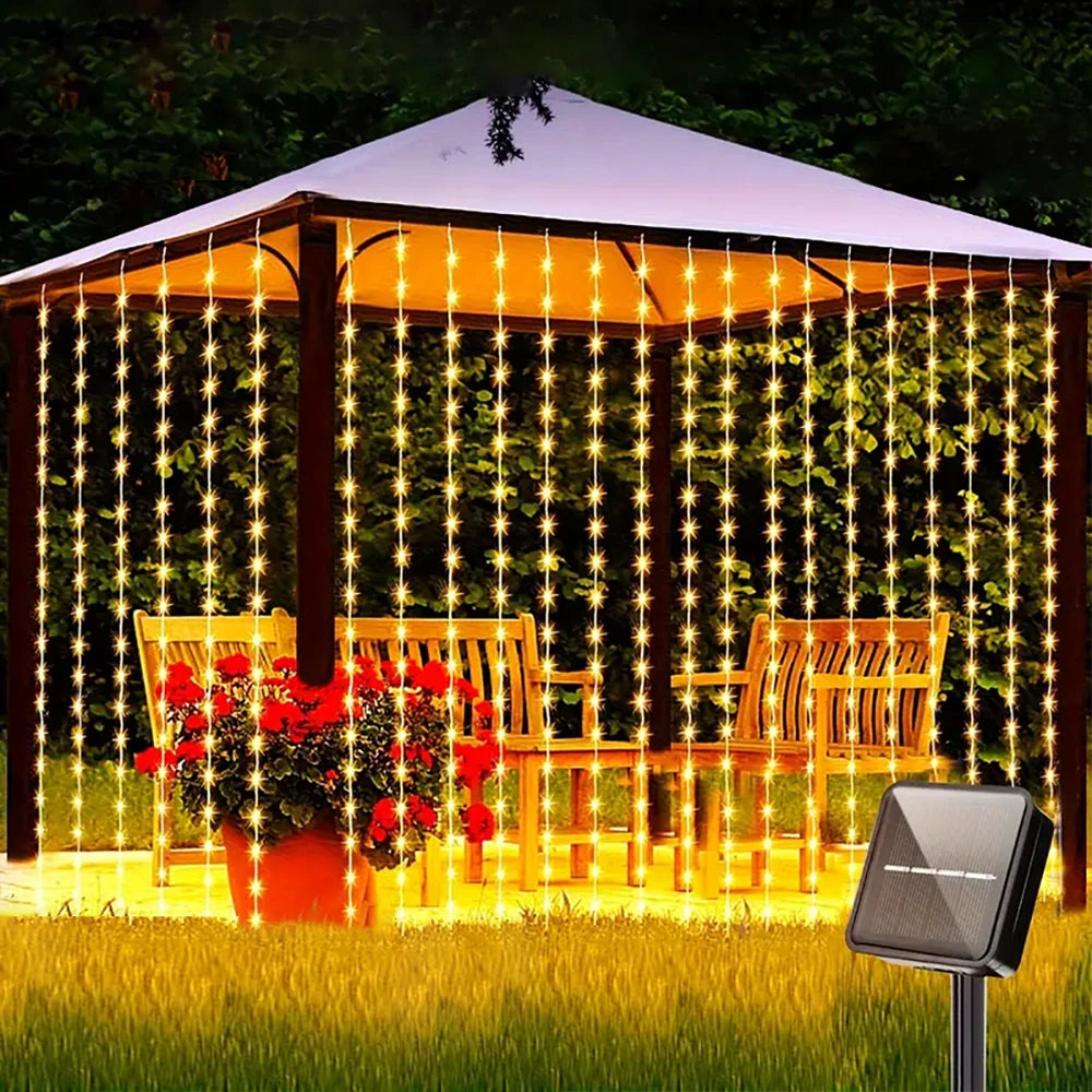 Solar Powered Curtain Lights Outdoor Waterproof  Decoration 8 Lighting Modes Curtain Fairy Lights Garden Christmas Decor Lights