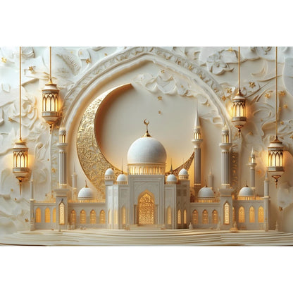 Eid Mubarak Backdrop Islamic Mosque Ramadan Aladdin Moroccan Golden Moon Lantern 2025Muslim Kareem Al Fitr Festival Photo Banner