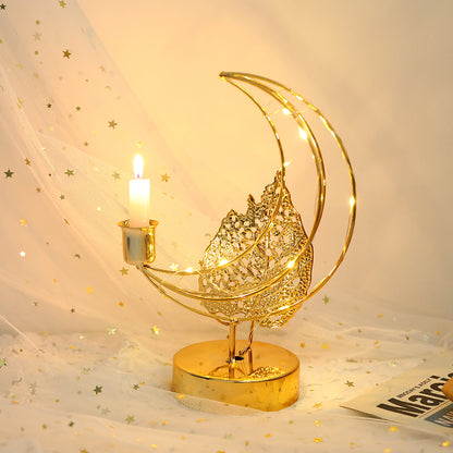 EID Ramadan Metal Gold Candle Holder Tray With Lights Eid Mubarak Muslim Islam Festival Aromatherapy Stove for Home Ornament