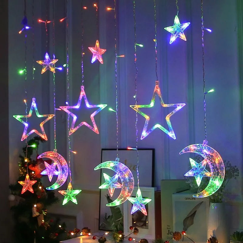 Ramadan Decoration 2025 Star Moon Curtain Garland String Light Aid EID Mubarak for Home Arabic Islam Muslim Event Party Supplies