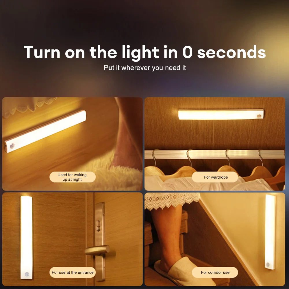 LED Sensor Light Bar 20/30/50CM Magnetic Mounted Rechargeable Motion Sensor Night Light Warm/White Light for Closet Wardrobe