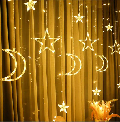 3.5M Romantic Moon Star LED Curtain String Christmas Garland Fairy Light Outdoor Garden Wedding Christmas Holiday Home Decor